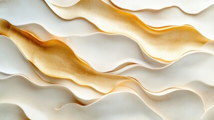 Obraz premium A seamless gradient of soft golden beige merging into a pristine white, with a hint of embossed, abstract gold waves that add depth and richness.