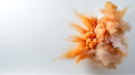 The abstract orange smoke explosion on a white background appears as a vibrant burst of energy and movement, creating a dynamic and visually stimulating composition.