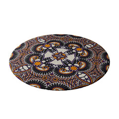 A colorful rug with a pattern of flowers and birds