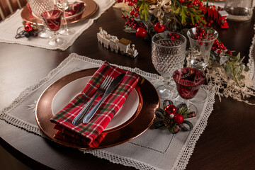 Festive Christmas Dinner Table Setting With Elegant Decorations