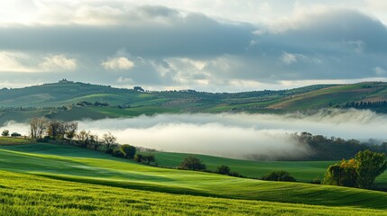 Overcast sky with clouds rolling in over a green rural field, creating a moody atmosphere.
