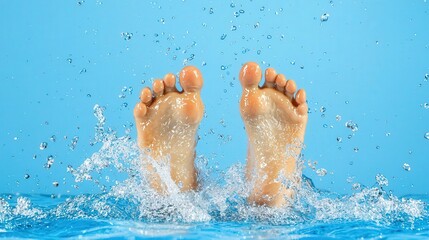 Clear water splashing off a swimmer s feet as they kick in the pool, feet splash, dynamic pool motion