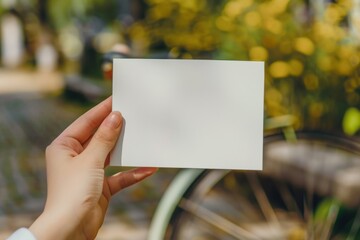 A blank white postcard is held by a hand