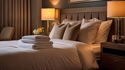 Crisp sheets and pillows for a five-star hotel room 