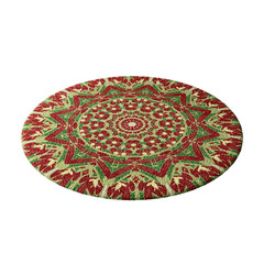 A colorful rug with a green and red design