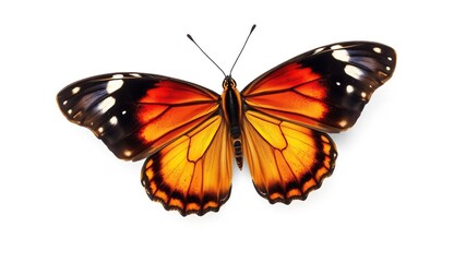 Obraz premium A beautiful butterfly isolated on a soft white background, showcasing its intricate details and vibrant colours., artistic rendering, colourful