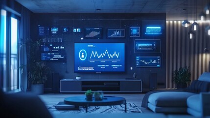 Immersive and modern smart TV dashboard display packed with audience analytics graphs data visualizations and metrics for targeted advertising on over the top OTT streaming content platforms