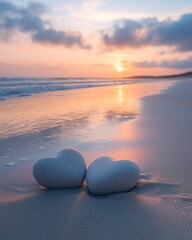 romantic soft valentine love story emotion Hearts on beach at sunset © kazitafahnizeer