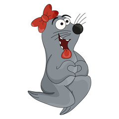 Cute navy seal in love. Sea seal isolated white background. Romantic Valentine's Day concept. Vector illustration.