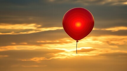 A vibrant red balloon floats gracefully against a stunning sunset, capturing a moment of tranquility and whimsy in the sky.