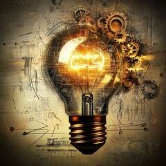 Invention of the century light bulb gears blueprint art