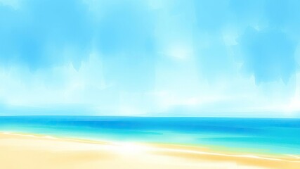 Obraz premium Abstract representation of a sunny day at the beach with blue-green watercolors and gradient sky effects evoking a sense of warmth and relaxation, green, sunlit water