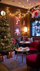 Obraz premium holiday anime cafe warm lights festive decoration 