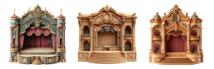 Obraz premium Elegant Wooden Theater Stage Designs for Performances Isolated on transparent background