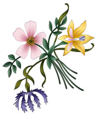 Beautifull Pink, Yellow Flower And Green Leafs