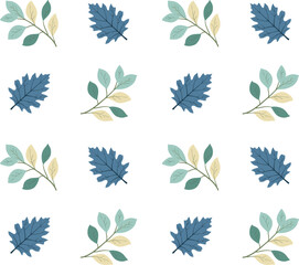Leaves and branches in cold color palette against pure white background. Wintertime, seasonal illustration background