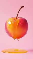 Obraz premium A vibrant peach dripping juice on pink background