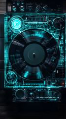 Fototapeta premium Vinyl record player in action retro vibes home studio music environment