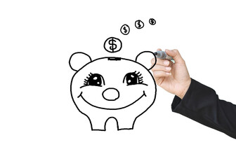 hand drawn piggy bank with dollar sign and coins idea