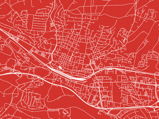 Christmas Map of Goppingen, Germany in Snowy White on Festive Red Background.