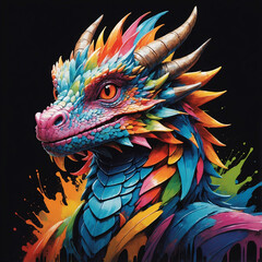 Fototapeta premium Stunning colorful dragon illustration with intricate details, perfect for t-shirt print or artistic merchandise design