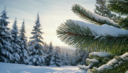 Obraz premium Christmas fir branch snow backgrounds outdoors 37