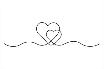 Continuous one line Heart and love sign symbol drawing Isolated on white background art illustration
