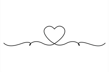 Continuous one line Heart and love sign symbol drawing Isolated on white background art illustration
