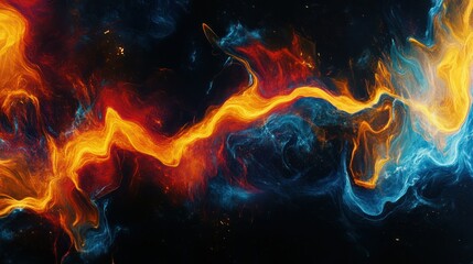 Abstract fluid form with bright iridescent colors, floating on a deep black background, seamlessly looping in 4K