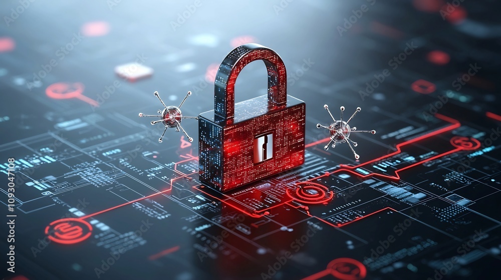Leinwandbilder Quantum Encrypted Digital Lock Icon Symbolizing Advanced Cybersecurity and Data Protection in the Digital Age  High Tech Geometric Pattern Representing Futuristic Quantum Encryption Technology