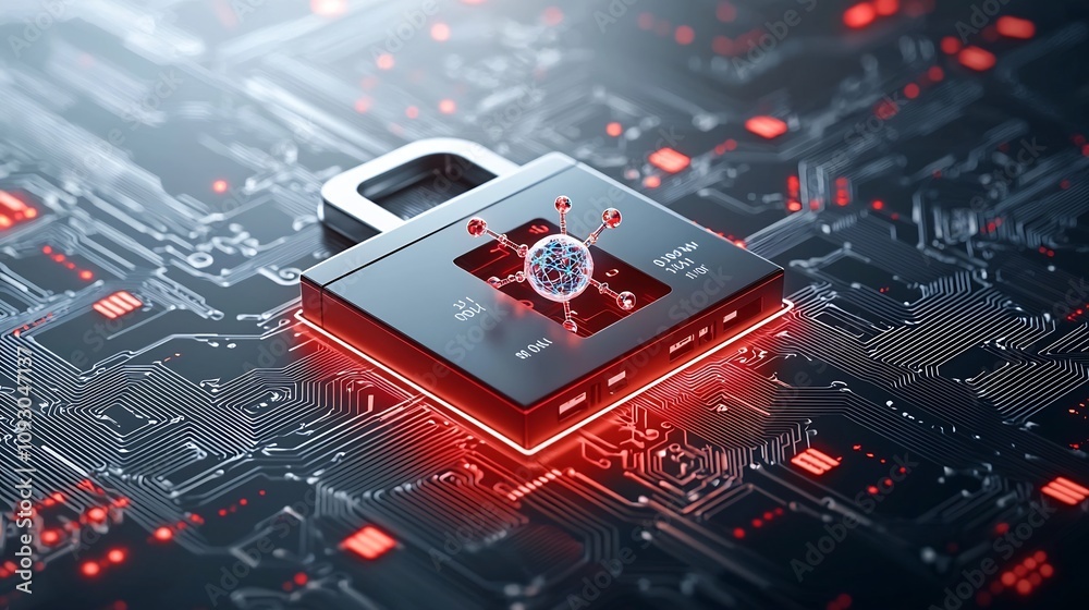 Aufkleber Digital lock icon infused with quantum bits and data flow symbolizing advanced quantum encryption technology for secure data protection and communication