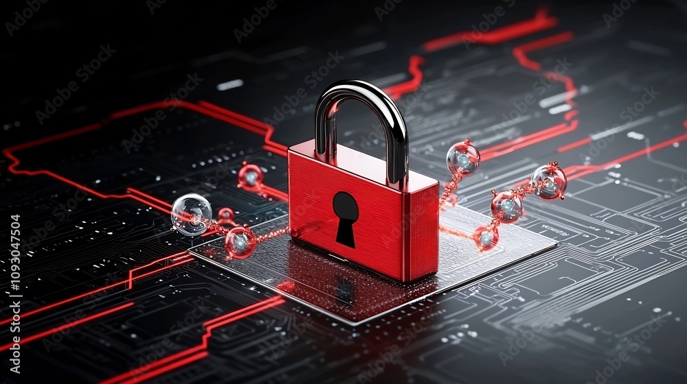 Leinwandbilder Digital padlock surrounded by quantum data streams emphasizing the secure nature of information in the realm of quantum computing