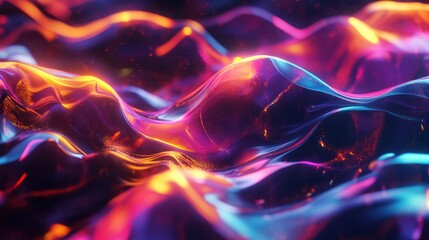 Abstract fluid wave of colorful light, dynamically flowing on a black background, rendered seamlessly in 4K