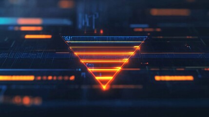 Minimalist and flat design representing an AI powered marketing funnel with glowing digital arrows charts and other data visualization elements