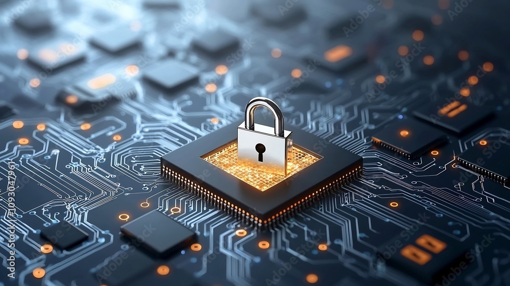 Poster Quantum Computing Encryption Codes and Lock Symbols Showcasing Advanced Data Security in Quantum Networks