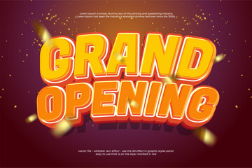 Editable grand opening 3D text effect template with bold yellow writing