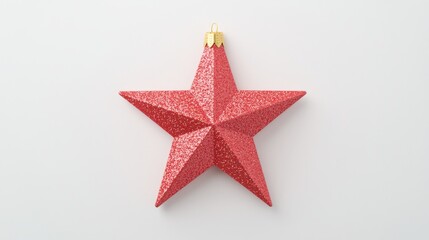 Fototapeta premium Decorative red star ornament holiday decor home interior minimalist style close-up festive concept for seasonal cheer