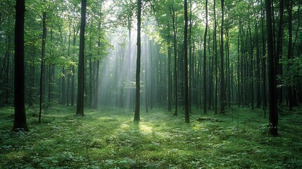 Obraz premium Sunlight streaming through the dense forest canopy highlighting the rich and vibrant flora that flourishes in this thriving natural ecosystem