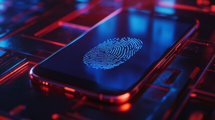 Fingerprint scanning on smartphone screen. Electronic biometric elements of fingerprint identification. Fingerprint security
