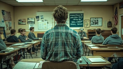 Obraz premium Teenager in Classroom Back to Camera High School Students Education Learning