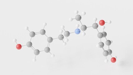 ritodrine molecule 3d, molecular structure, ball and stick model, structural chemical formula uterine relaxant