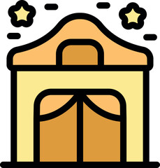 Brightly colored circus tent awaiting audience under a starry night, promising an exciting and magical performance