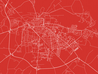 Christmas Map of Greifswald, Germany in Snowy White on Festive Red Background.