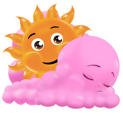 Baby Sun behind a cute pink clouds on transparent background