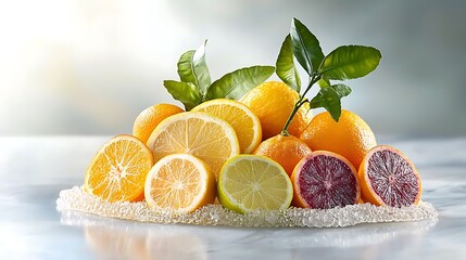 Fresh citrus fruits arranged in a colorful display, adding a burst of summer freshness and vibrancy to any setting.