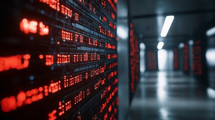 Futuristic Digital Environment with Illuminated Red Data Streams in a High-Tech Setting Representing Modern Technology and Innovation