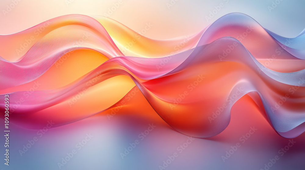 Poster abstract curved shapes of translucent gradient glass, glowing delicately with a smooth, soft focus,