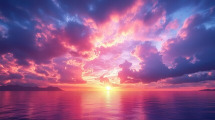 Obraz premium Cyberpunk color trend popular background. Nature beautiful Light Sunset or sunrise colorful Dramatic majestic scenery Sky with Amazing clouds in sunset sky purple light cloud background