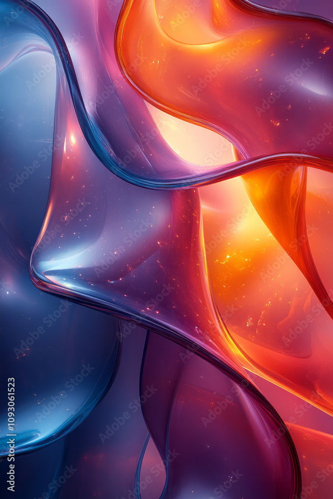 Aufkleber A harmonious interplay of gradient glass curves, forming an elegant and dynamic abstract composition in soft focus,