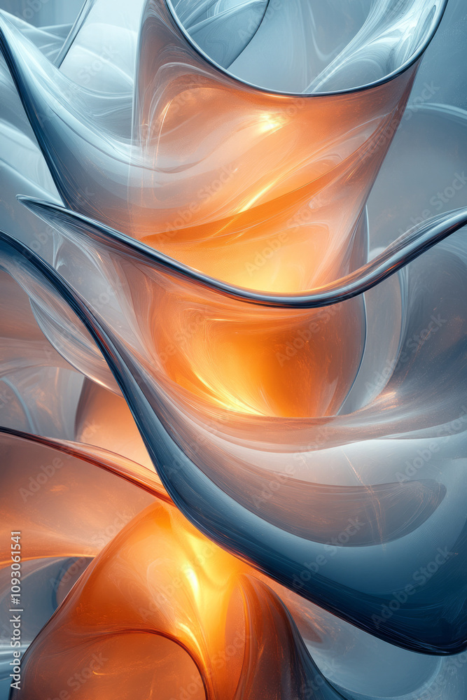 Fototapete a harmonious interplay of gradient glass curves, forming an elegant and dynamic abstract composition